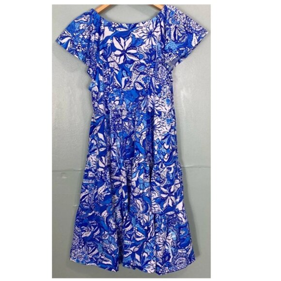 Lilly Pulitzer XL Kawai Flutter Sleeved Blue Tang Flocking Fabulous POCKETS - Picture 3 of 5